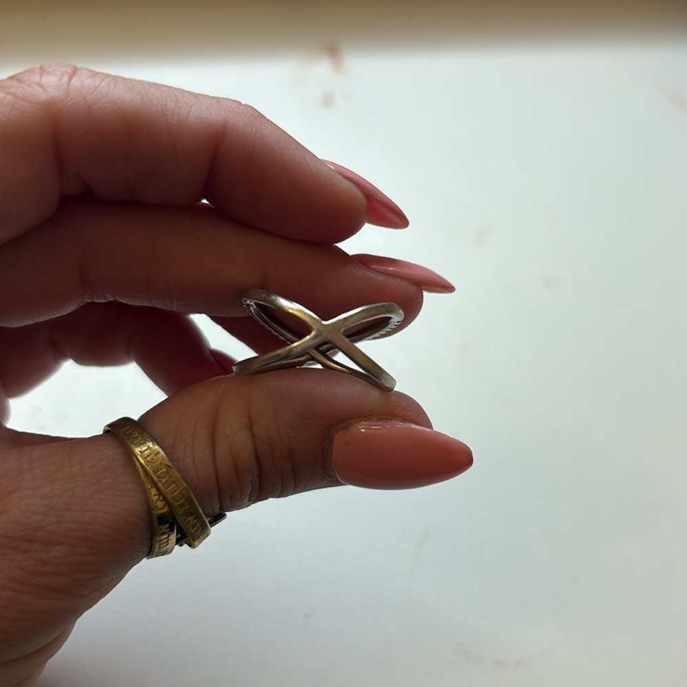 Silver + Rhinestone Crossover Ring - image 6
